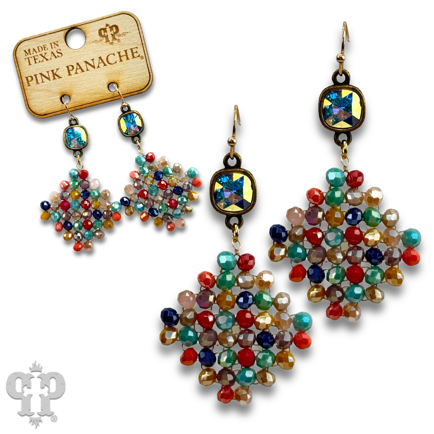 Faceted bead diamond shape earring with Austrian crystal