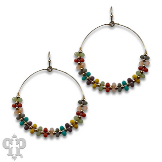 Seed bead wrapped circle earring
