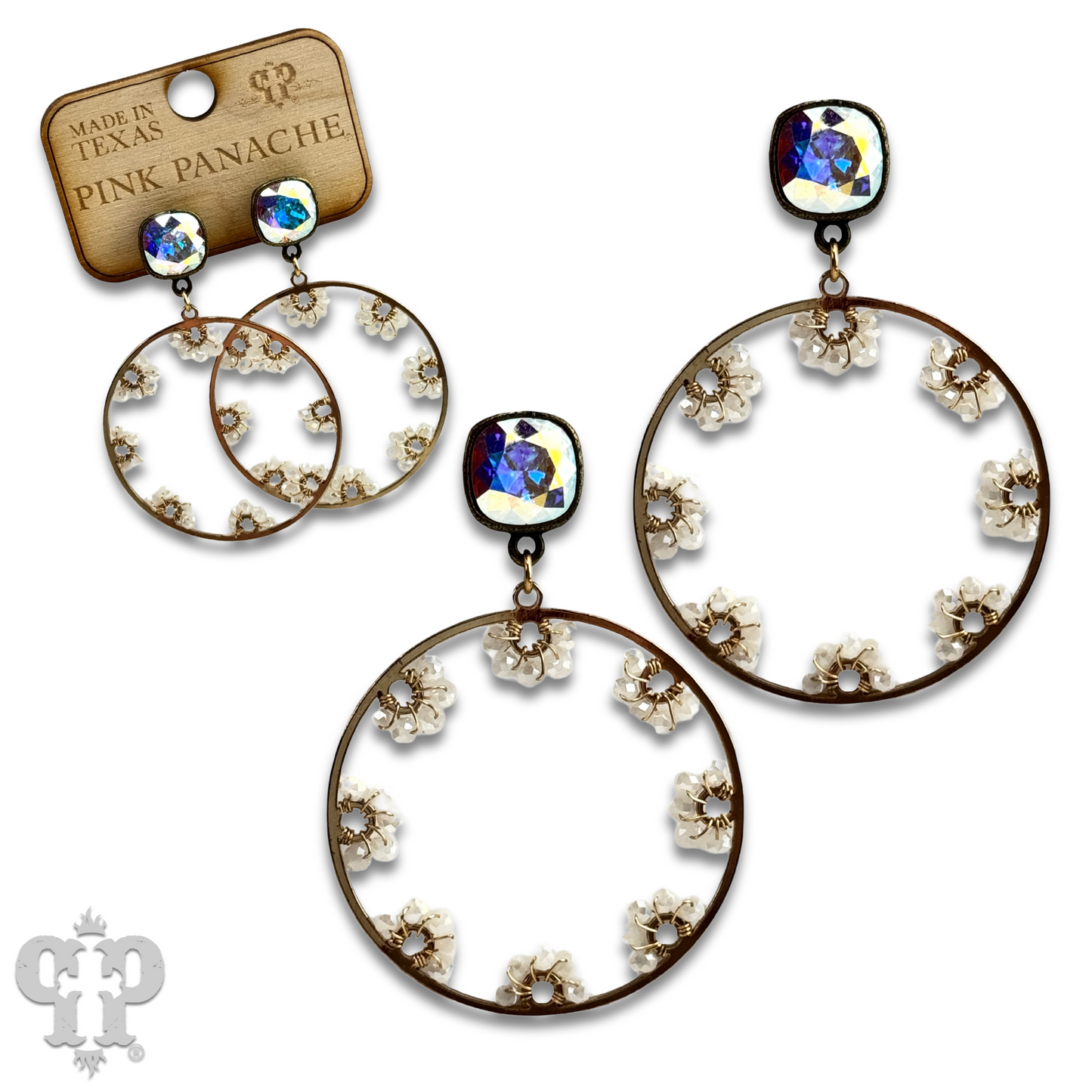 Flower bead and circle earring with Austrian crystal