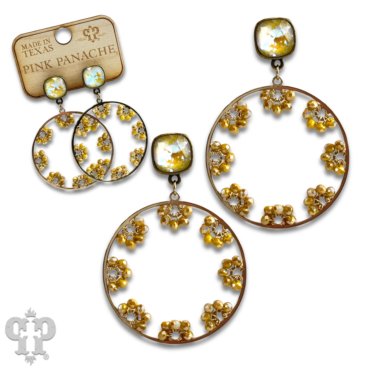 Flower bead and circle earring with Austrian crystal