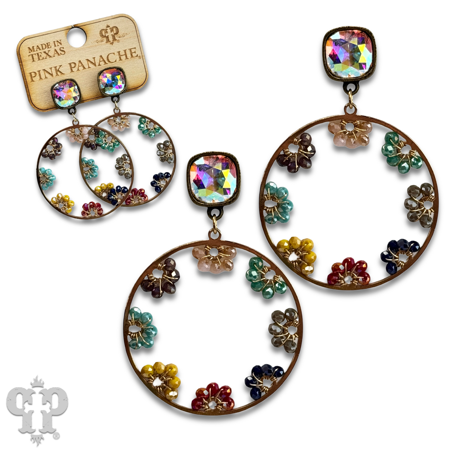 Flower bead and circle earring with Austrian crystal