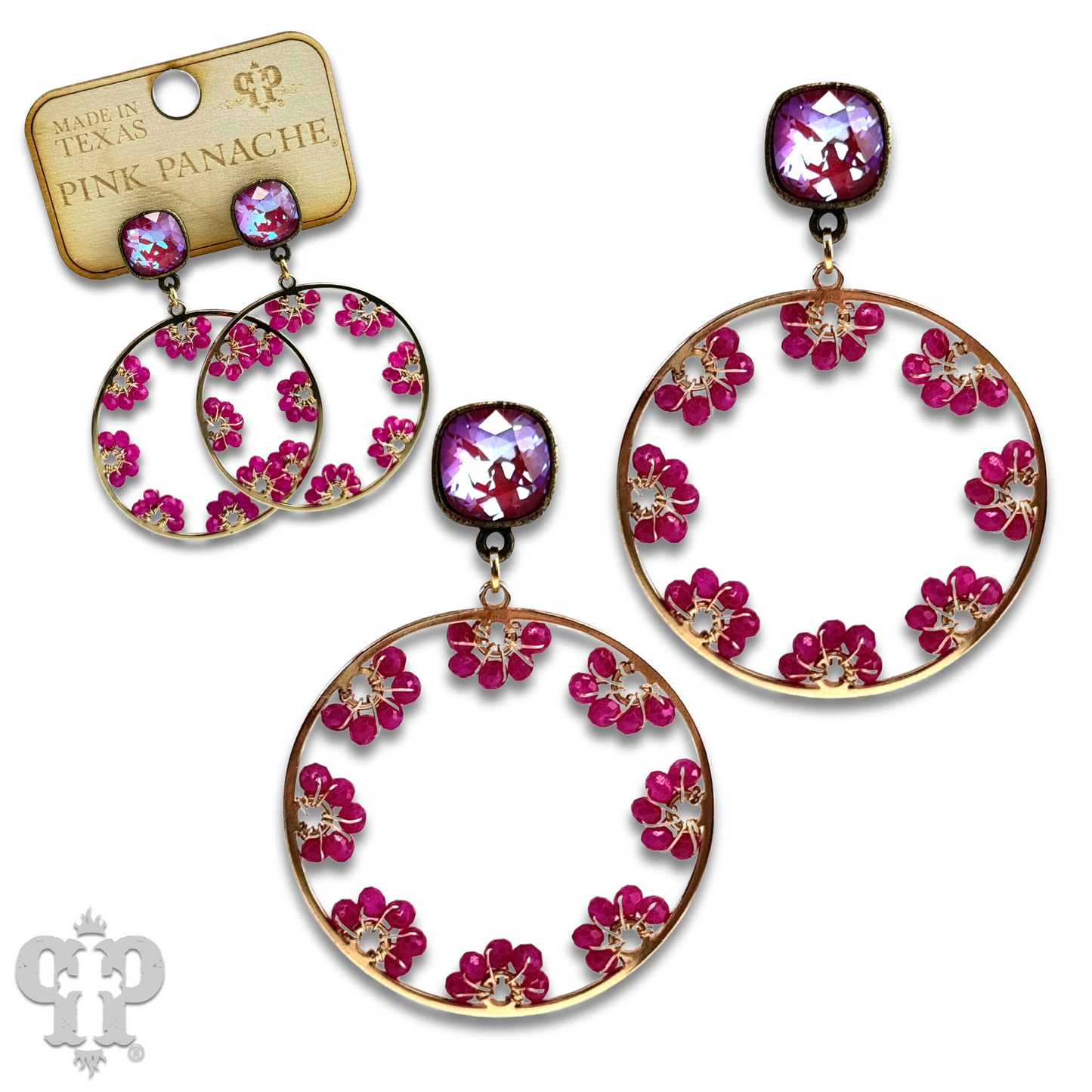 Flower bead and circle earring with Austrian crystal