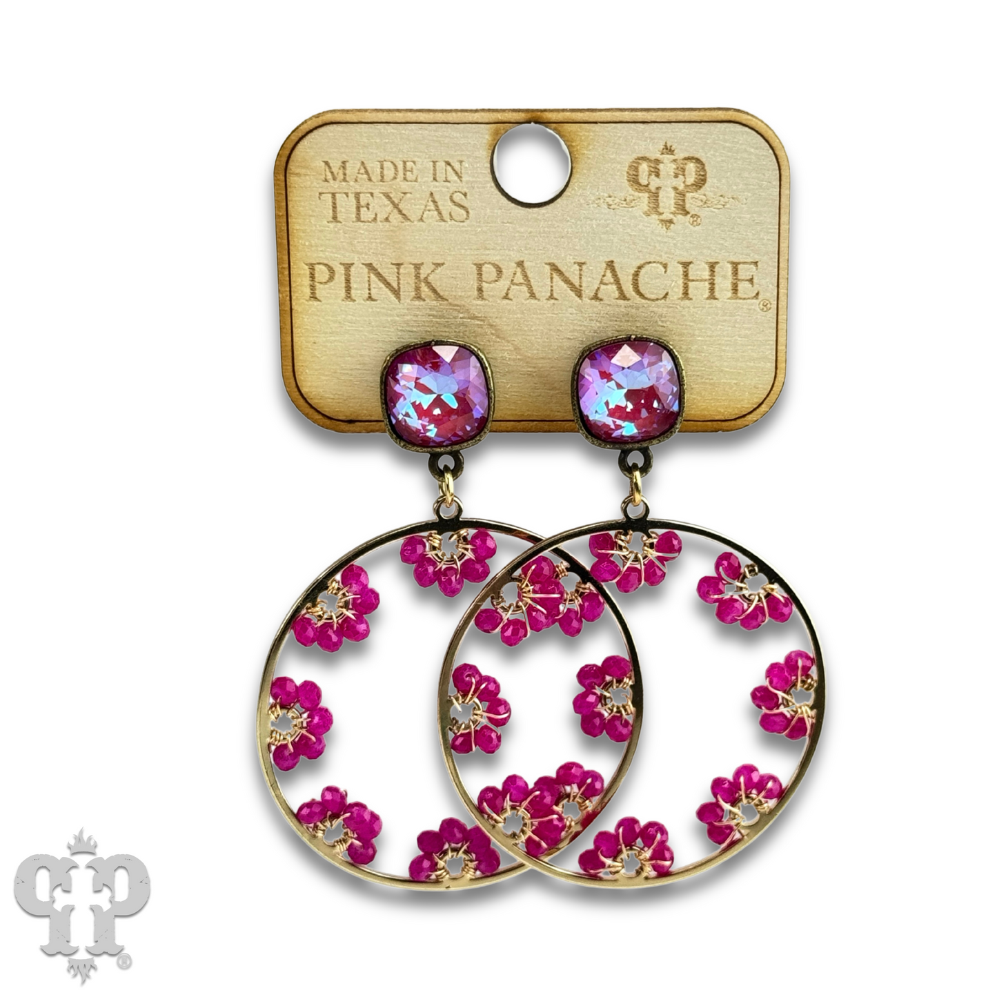 Flower bead and circle earring with Austrian crystal