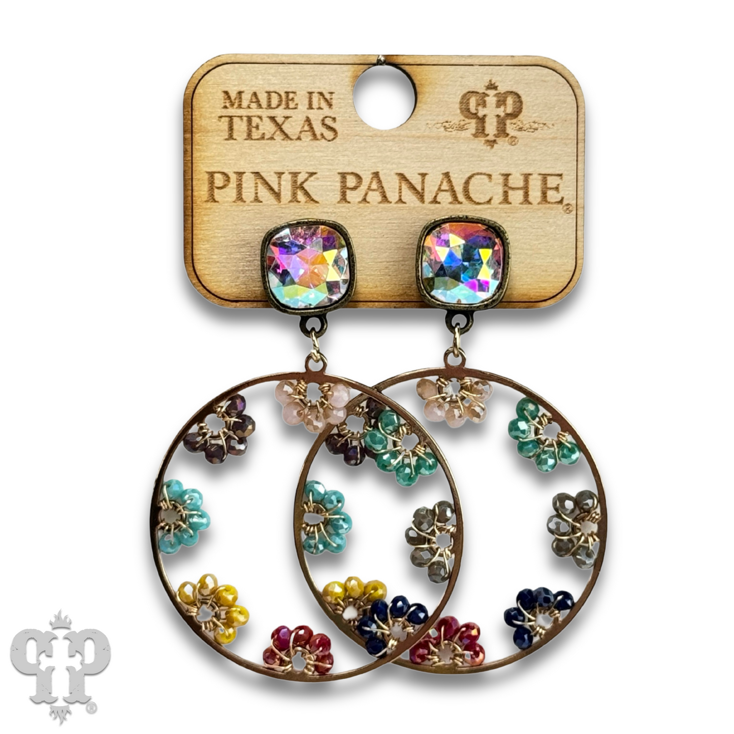 Flower bead and circle earring with Austrian crystal