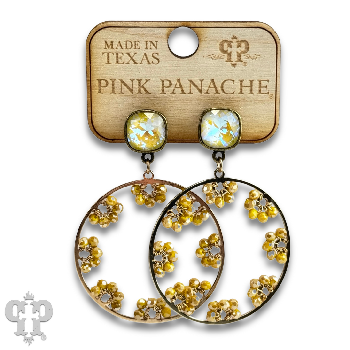 Flower bead and circle earring with Austrian crystal