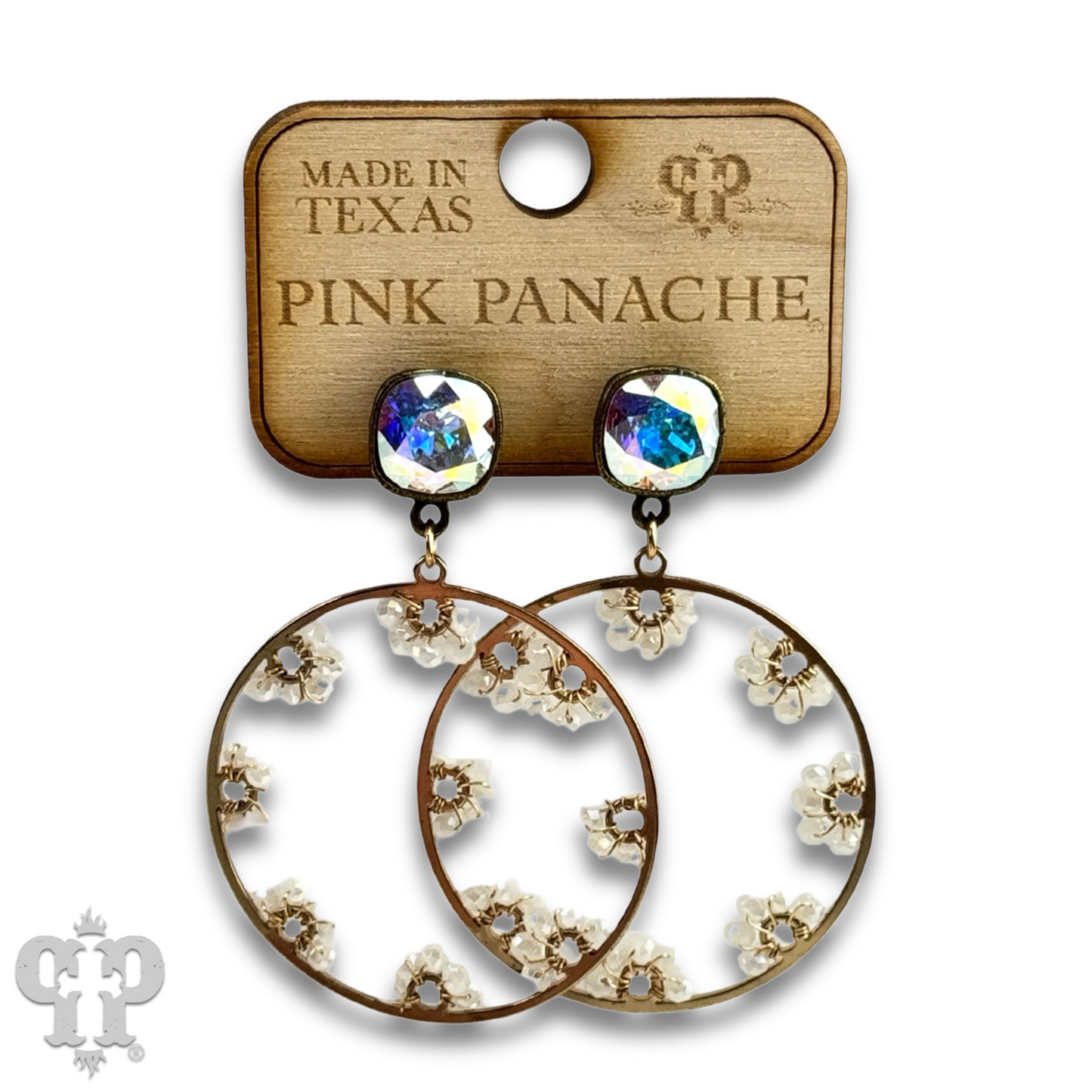 Flower bead and circle earring with Austrian crystal