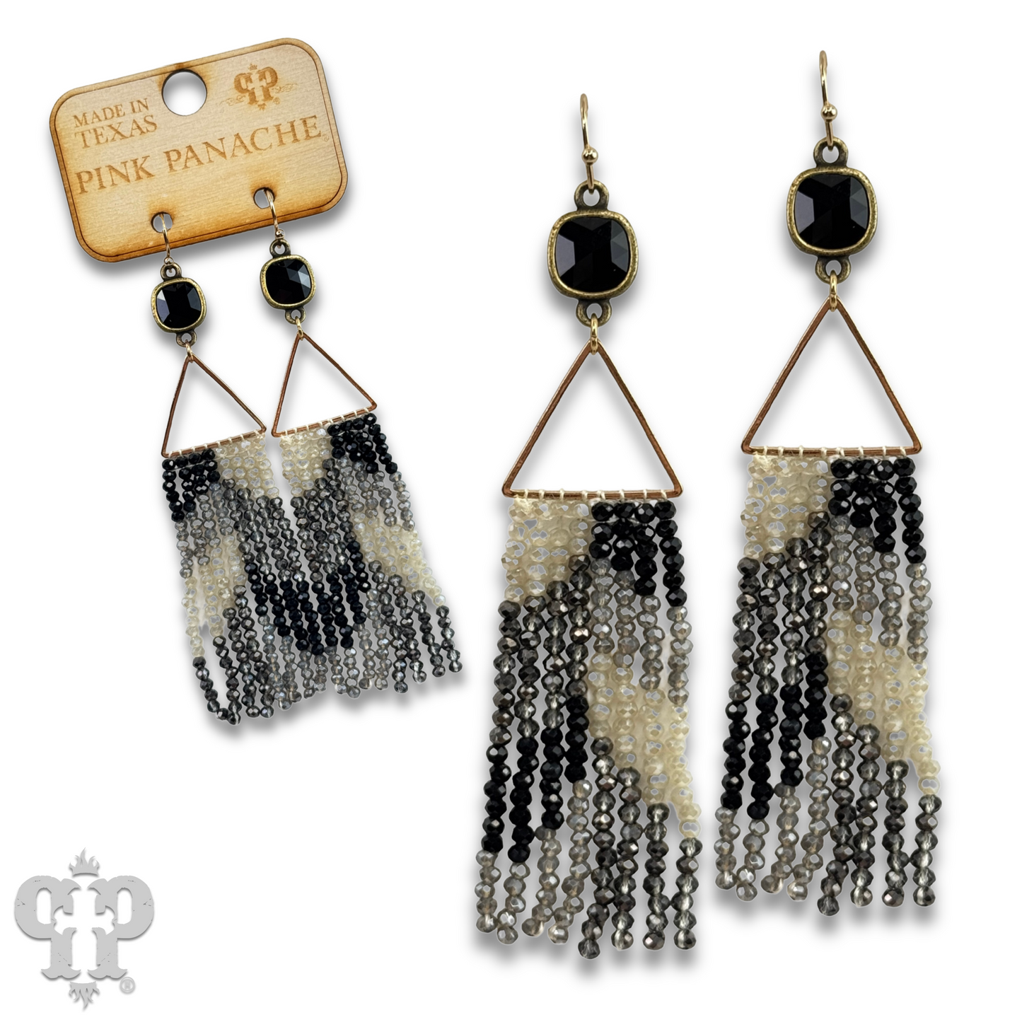 Triangle and bead fringe earring with Austrian crystal, last call