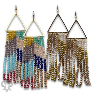 Triangle and bead fringe earring with Austrian crystal
