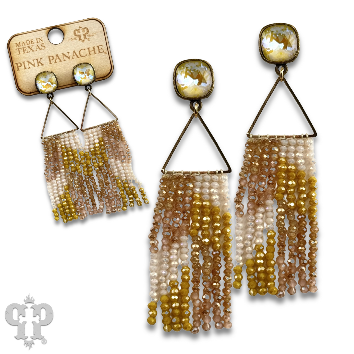 Triangle and bead fringe earring with Austrian crystal, last call