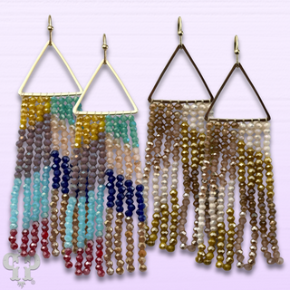 Triangle and bead fringe earring with Austrian crystal