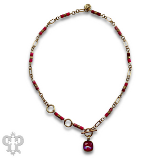 Cylinder stone linked bead with toggle closure and Austrian crystal necklace