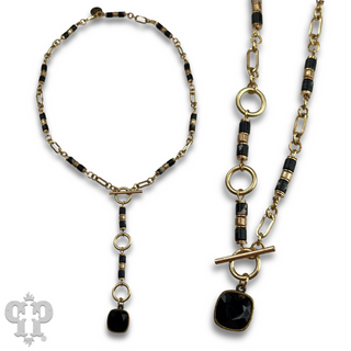 Cylinder stone linked bead with toggle closure and Austrian crystal necklace