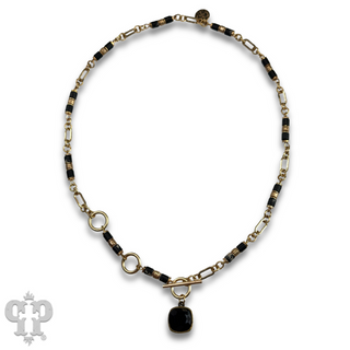 Cylinder stone linked bead with toggle closure and Austrian crystal necklace