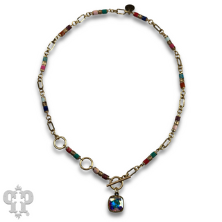 Cylinder stone linked bead with toggle closure and Austrian crystal necklace
