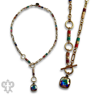 Cylinder stone linked bead with toggle closure and Austrian crystal necklace