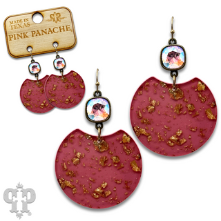 Acrylic disc earring with gold flecks and Austrian crystal