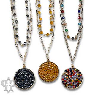 Linked bead and chain seed bead pendant necklace