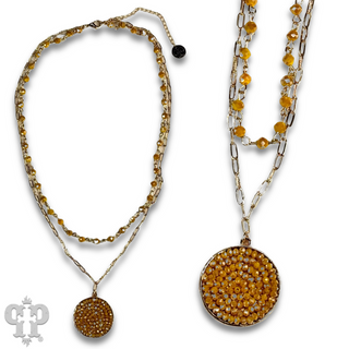 Linked bead and chain seed bead pendant necklace