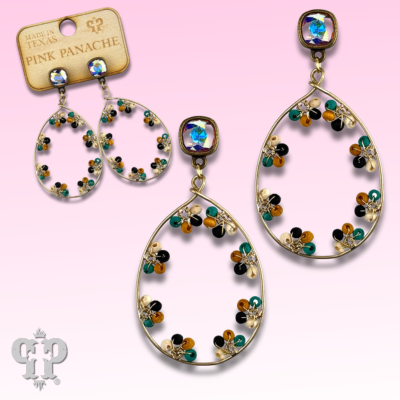 Flower seed bead teardrop earring with Austrian crystal