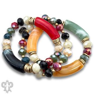 Faceted bead and bamboo tube bracelet