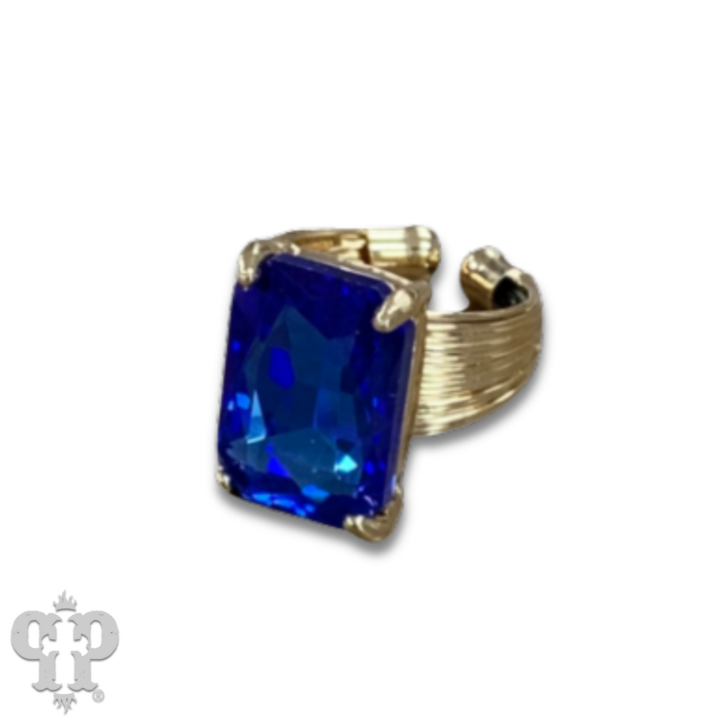 Faceted rectangle rhinestone adjustable ring
