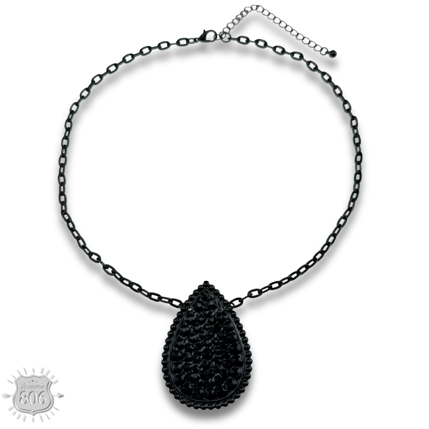 Rhinestone filled teardrop pendant chain necklace