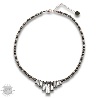 Rhinestone rectangle and burnished bead necklace