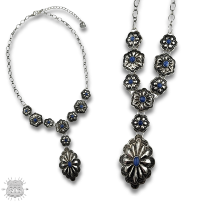 Western Y shape denim concho necklace