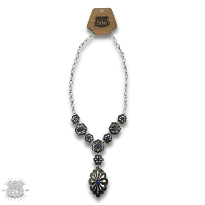 Western Y shape denim concho necklace