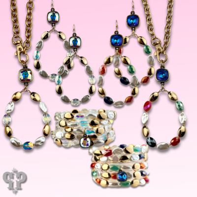 Oval bead teardrop earring with Austrian crystal