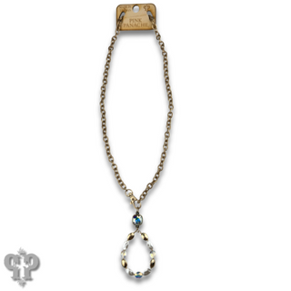 Oval bead teardrop pendant necklace with Austrian crystal