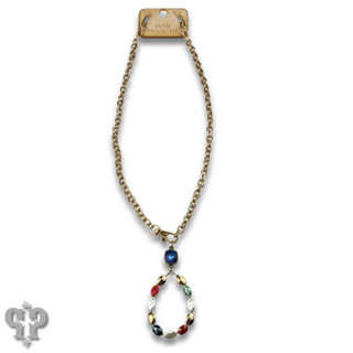 Oval bead teardrop pendant necklace with Austrian crystal