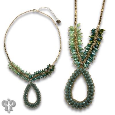 Ombre cluster bead necklace with teardrop pendant