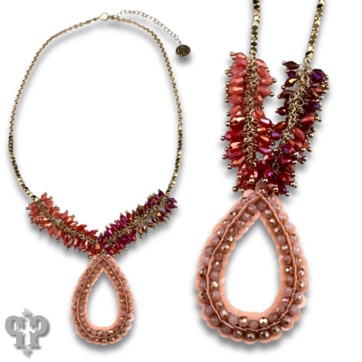 Ombre cluster bead necklace with teardrop pendant