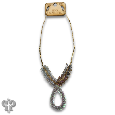 Ombre cluster bead necklace with teardrop pendant