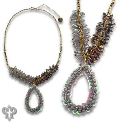 Ombre cluster bead necklace with teardrop pendant