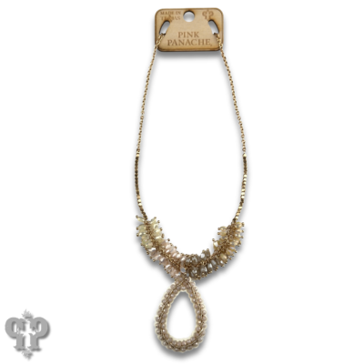 Ombre cluster bead necklace with teardrop pendant