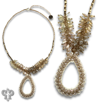 Ombre cluster bead necklace with teardrop pendant