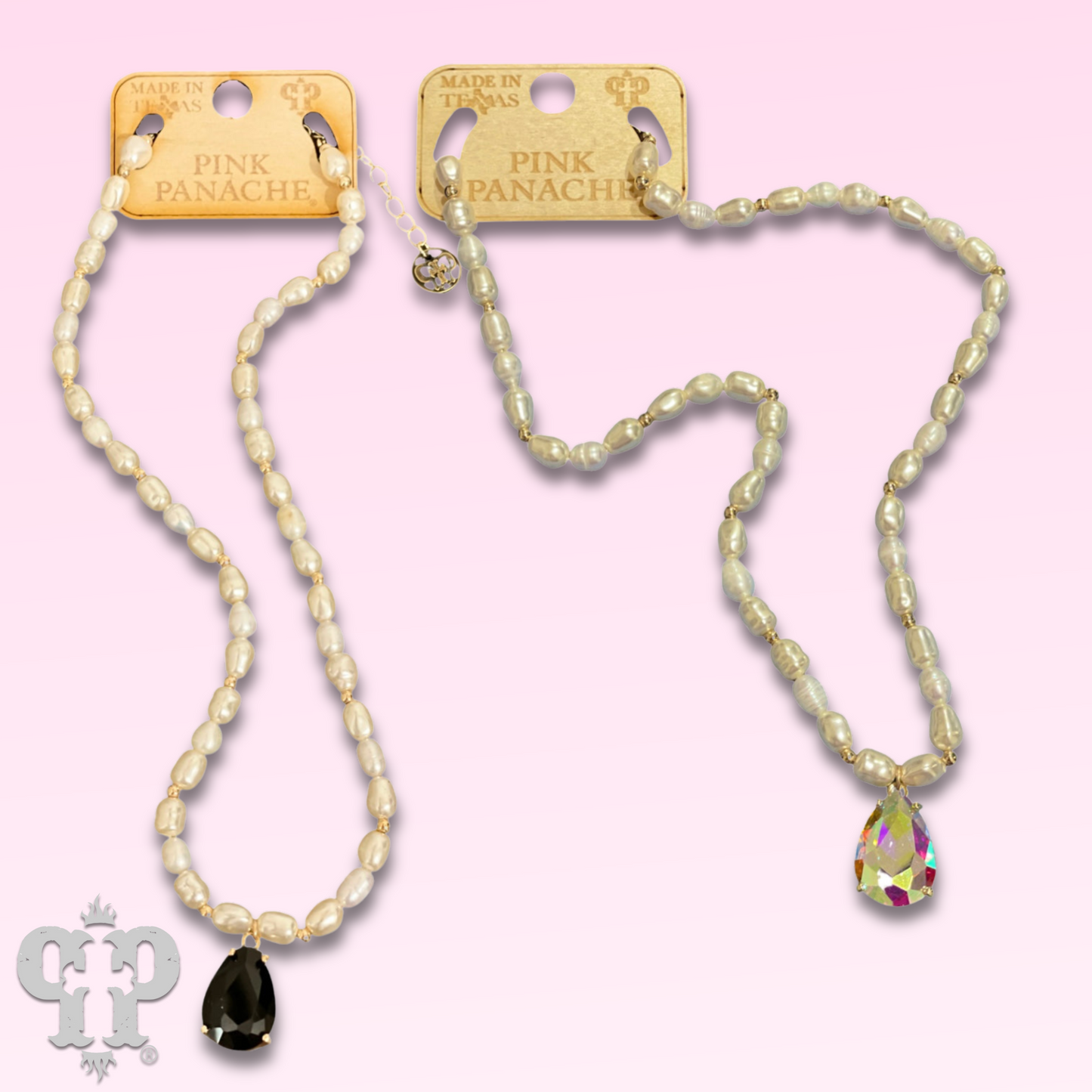 Freshwater pearl and teardrop pendant necklace