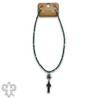 Pearl finish cross charm necklace with Austrian crystal