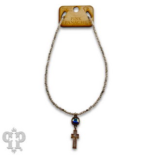 Pearl finish cross charm necklace with Austrian crystal