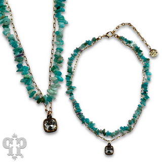 Chunky stone chip necklace with Austrian crystal