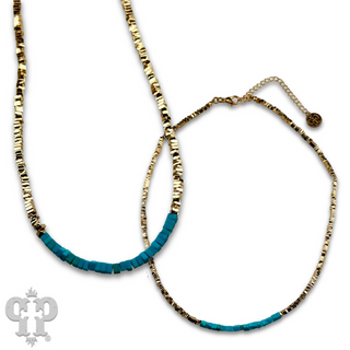 Gold and turquoise layering necklace
