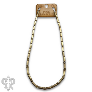 Gold tube bead and rhinestone necklace