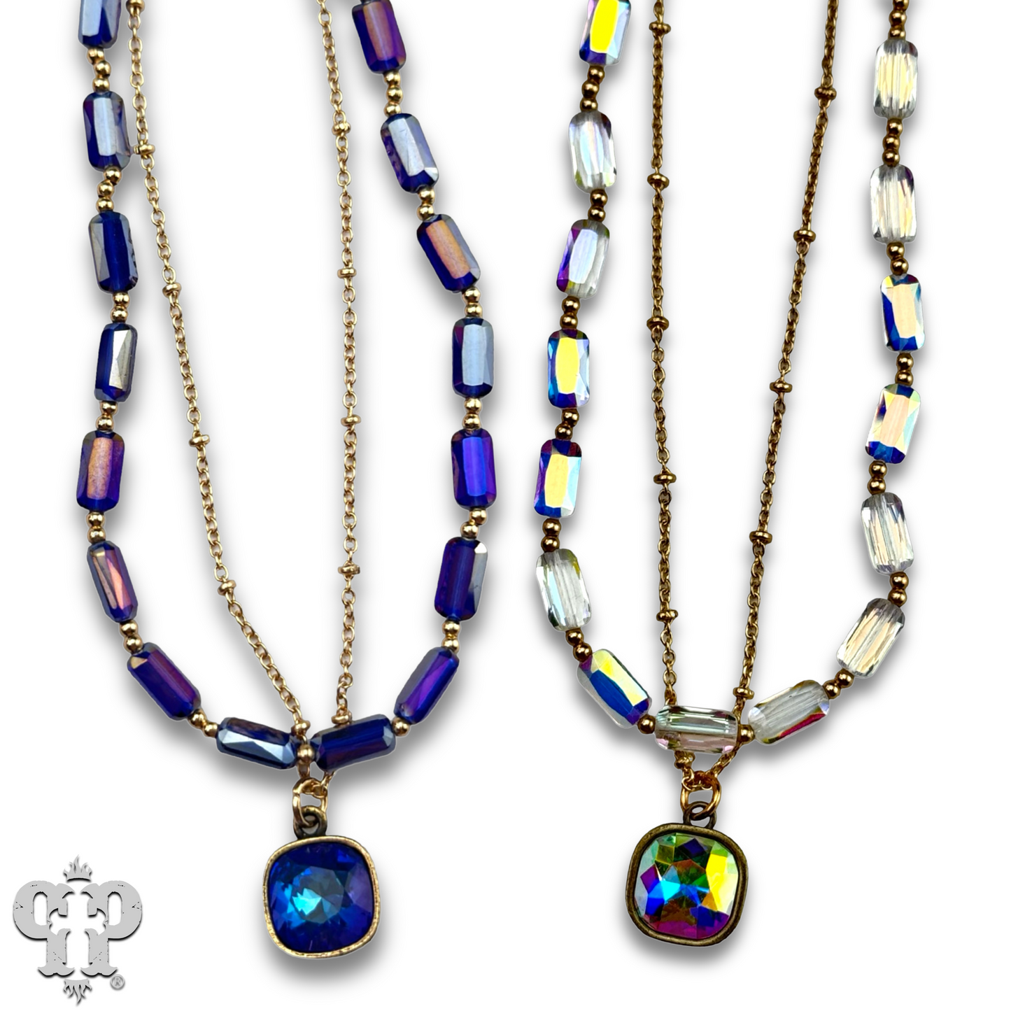 Rectangle bead necklace with Austrian crystal
