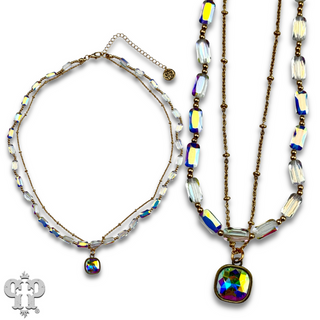 Rectangle bead necklace with Austrian crystal