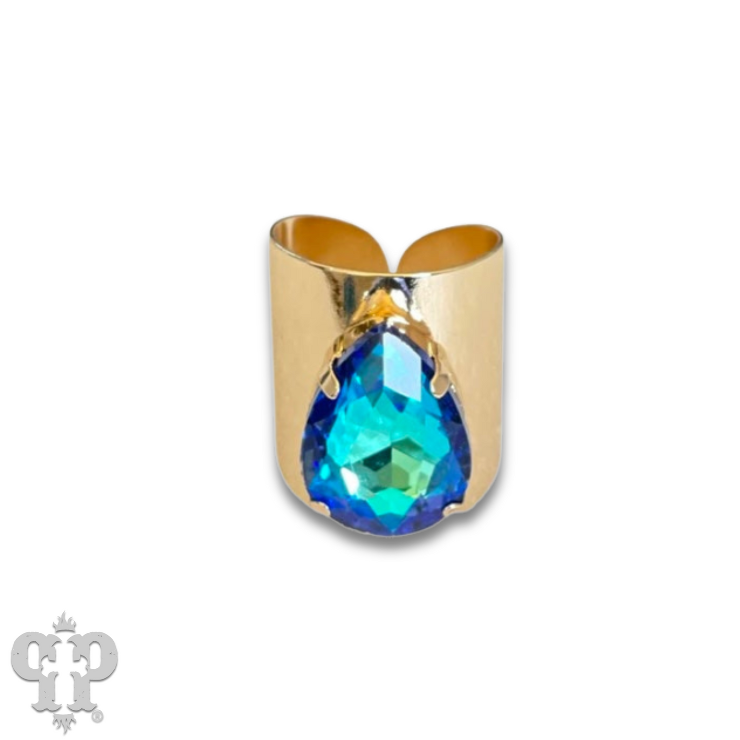 Rhinestone teardrop adjustable base ring