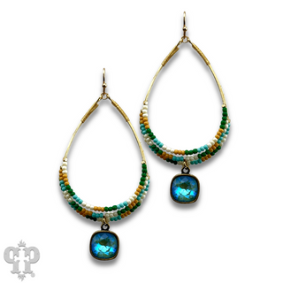 Green seed bead mix teardrop with Austrian crystal