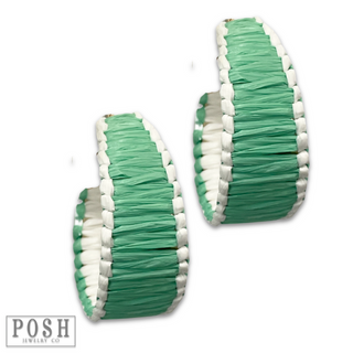 White rim raffia hoop earring