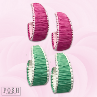 White rim raffia hoop earring